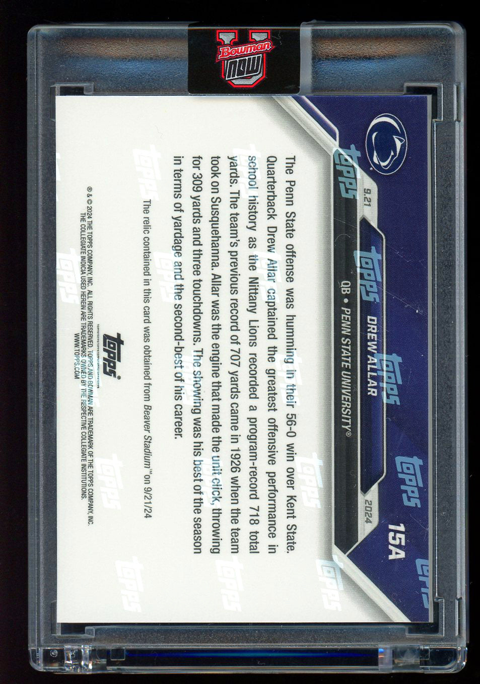 Drew Allar 2024 Bowman U Now Card 38/49 - Game Used Ball Relic