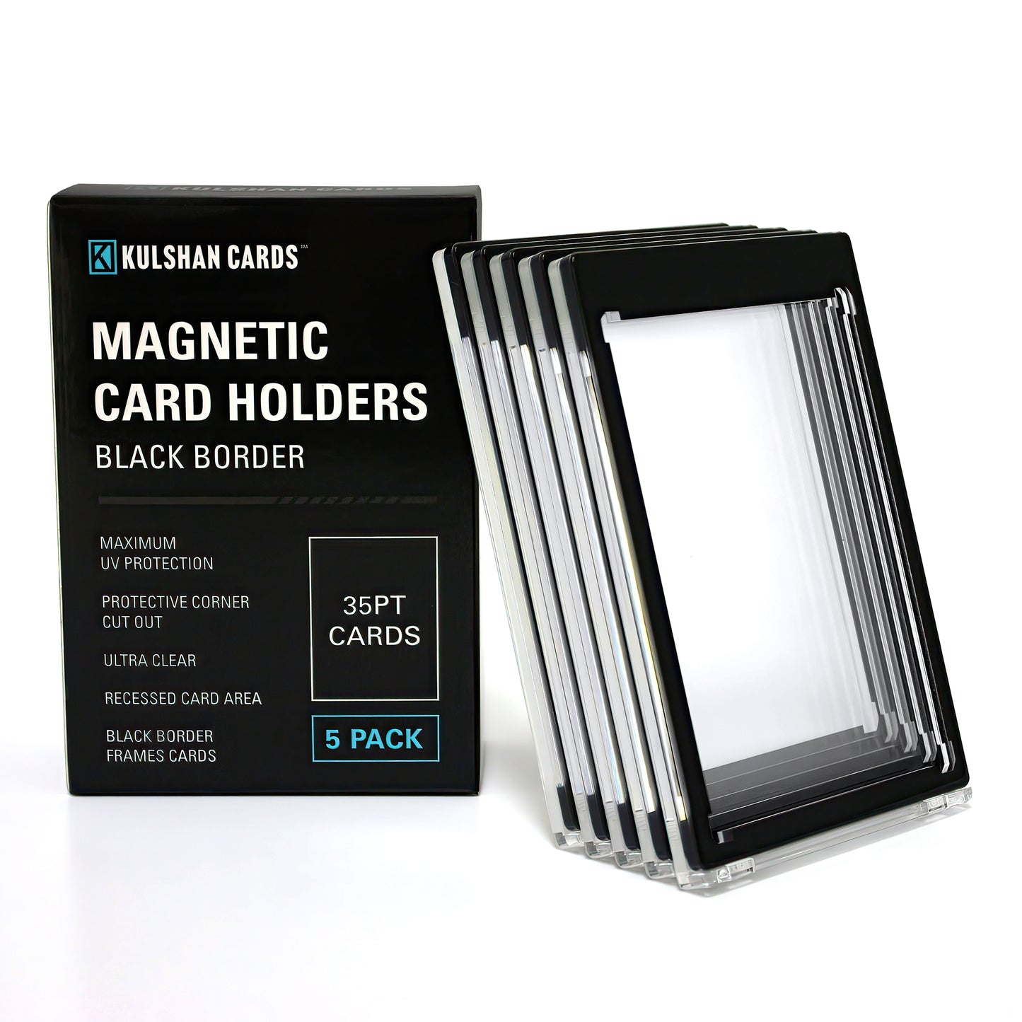 Black Border One Touch Magnetic Holder with UV Protection for 35PT Cards - 5 Pack