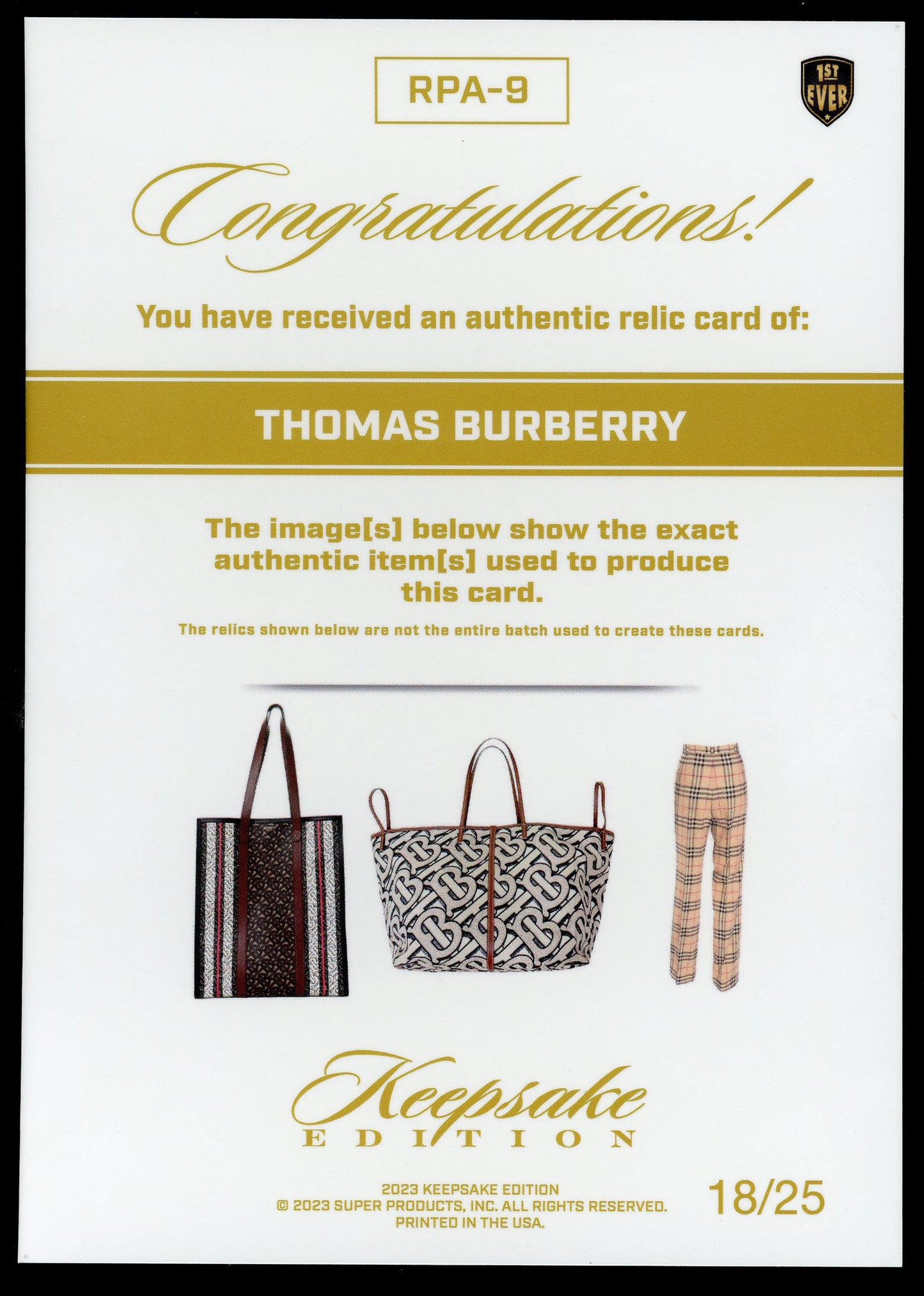 2023 Keepsake Edition Thomas Burberry Jumbo 5x7 Laser Signapatch 18/25