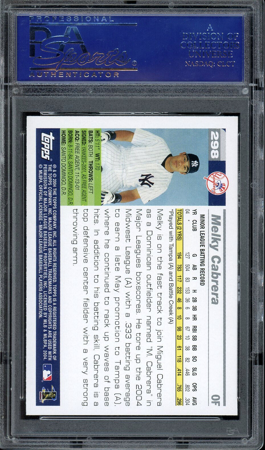 2005 Topps #298 Melky Cabrera New York Yankees PSA 10 GEM MT