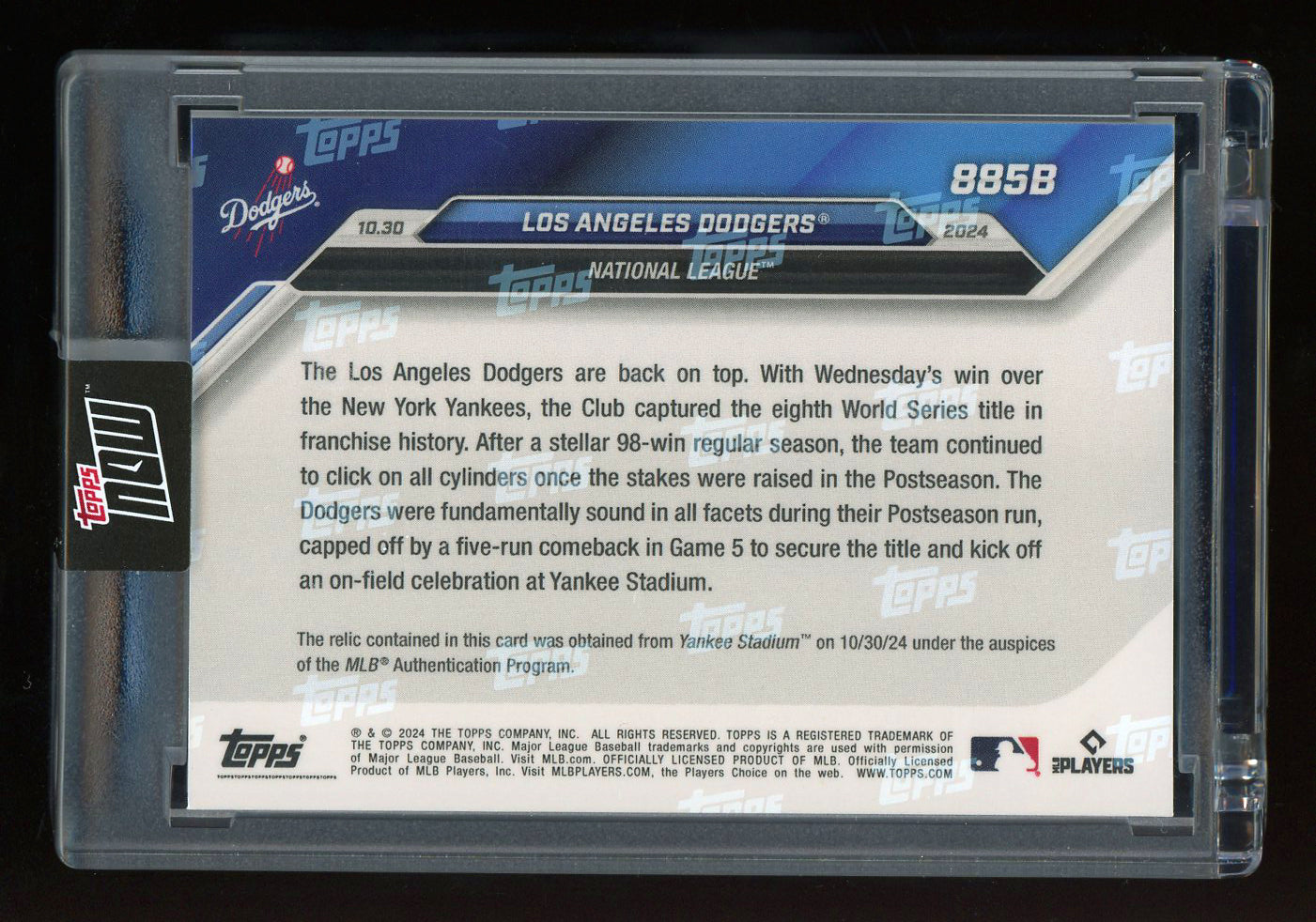 2024 Topps Now Dodgers World Series Win Game Used Base Relic #96/99 Black Parallel
