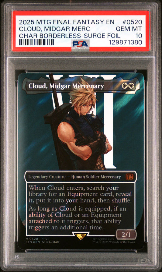 2025 MTG Final Fantasy Borderless Surge Foil #0520 Cloud Midgar Mercenary PSA 10
