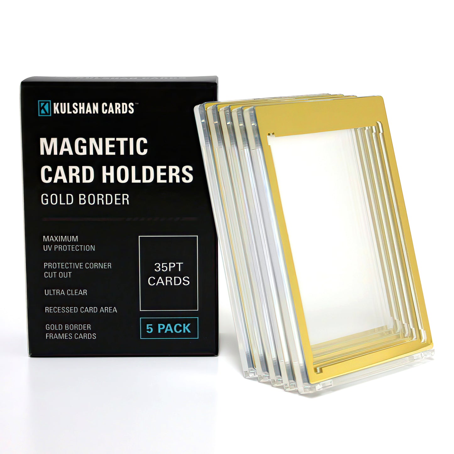 Gold Border One Touch Magnetic Holder with UV Protection for 35PT Cards - 5 Pack