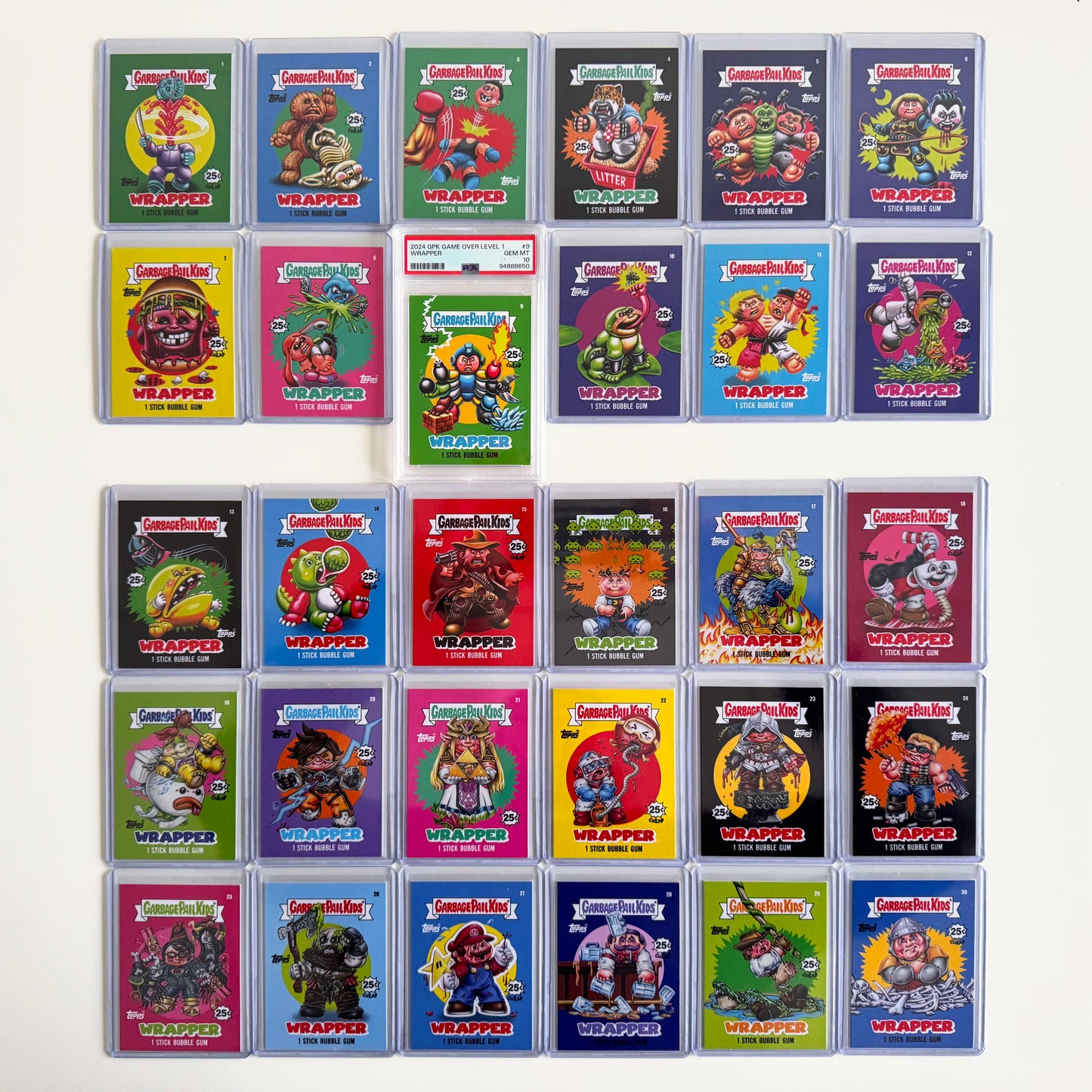 Garbage Pail Kids Game Over Complete Wrapper Set - Level 1-6 (30 cards) w/ 1 PSA 10