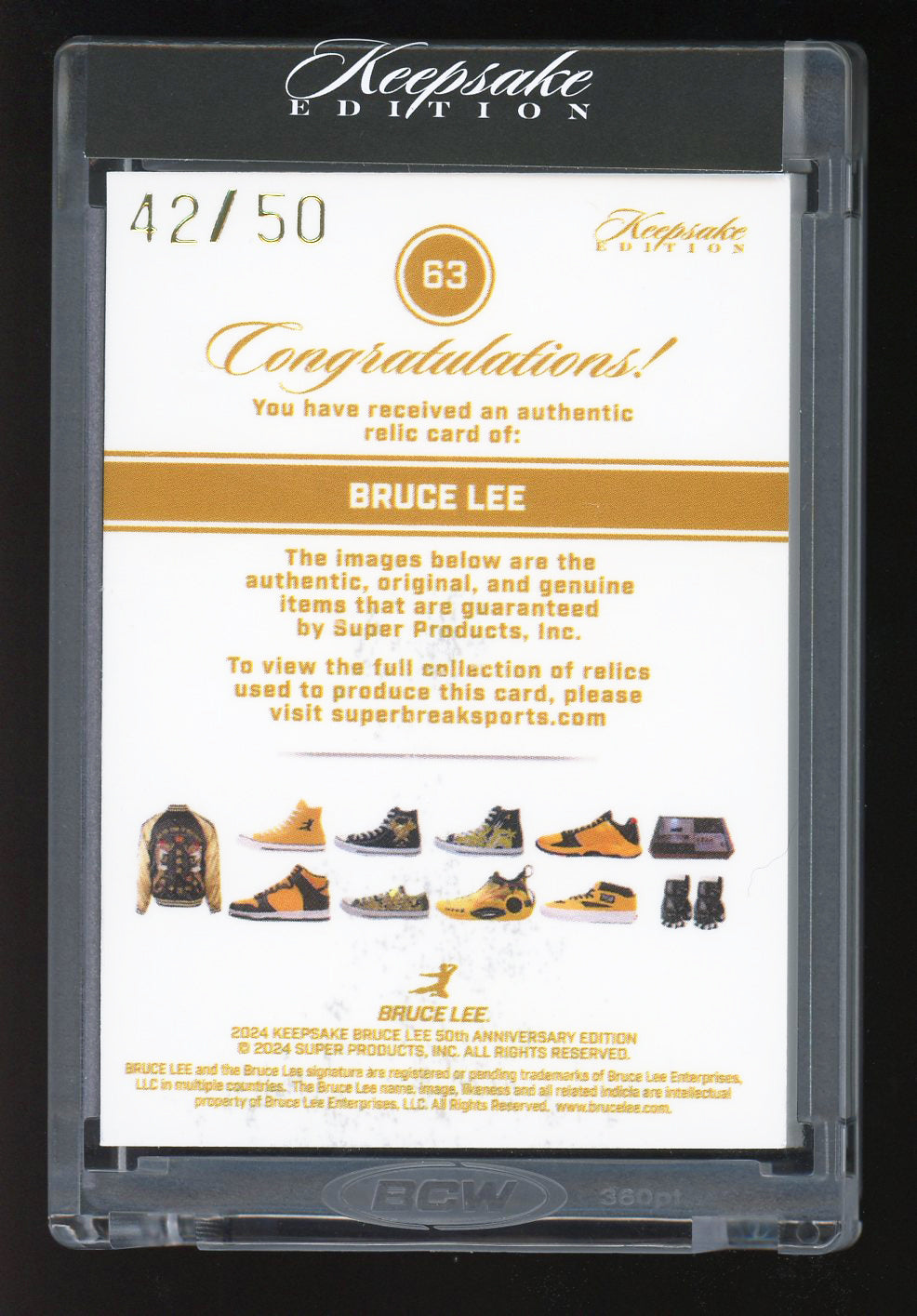 2024 Keepsake Edition Bruce Lee Dual Authentic Relic 42/50