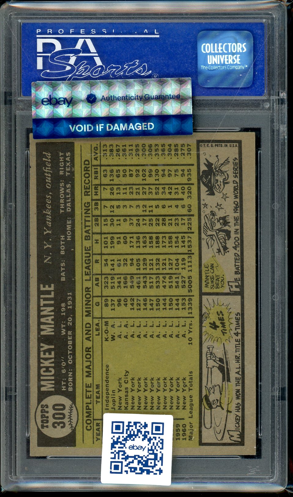 1961 Topps #300 Mickey Mantle New York Yankees PSA 7 NM