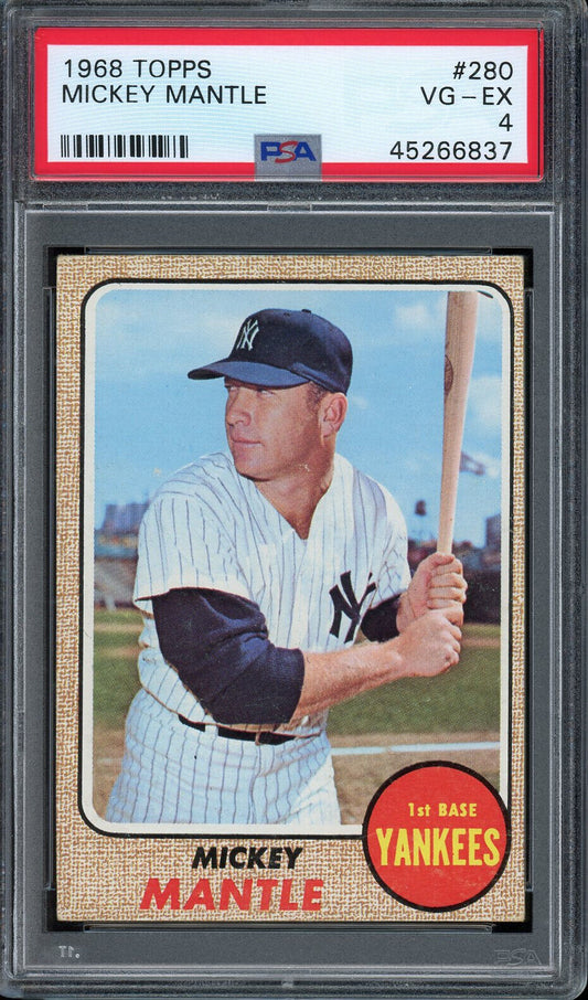 1968 Topps #280 Mickey Mantle New York Yankees PSA 4 VG-EX