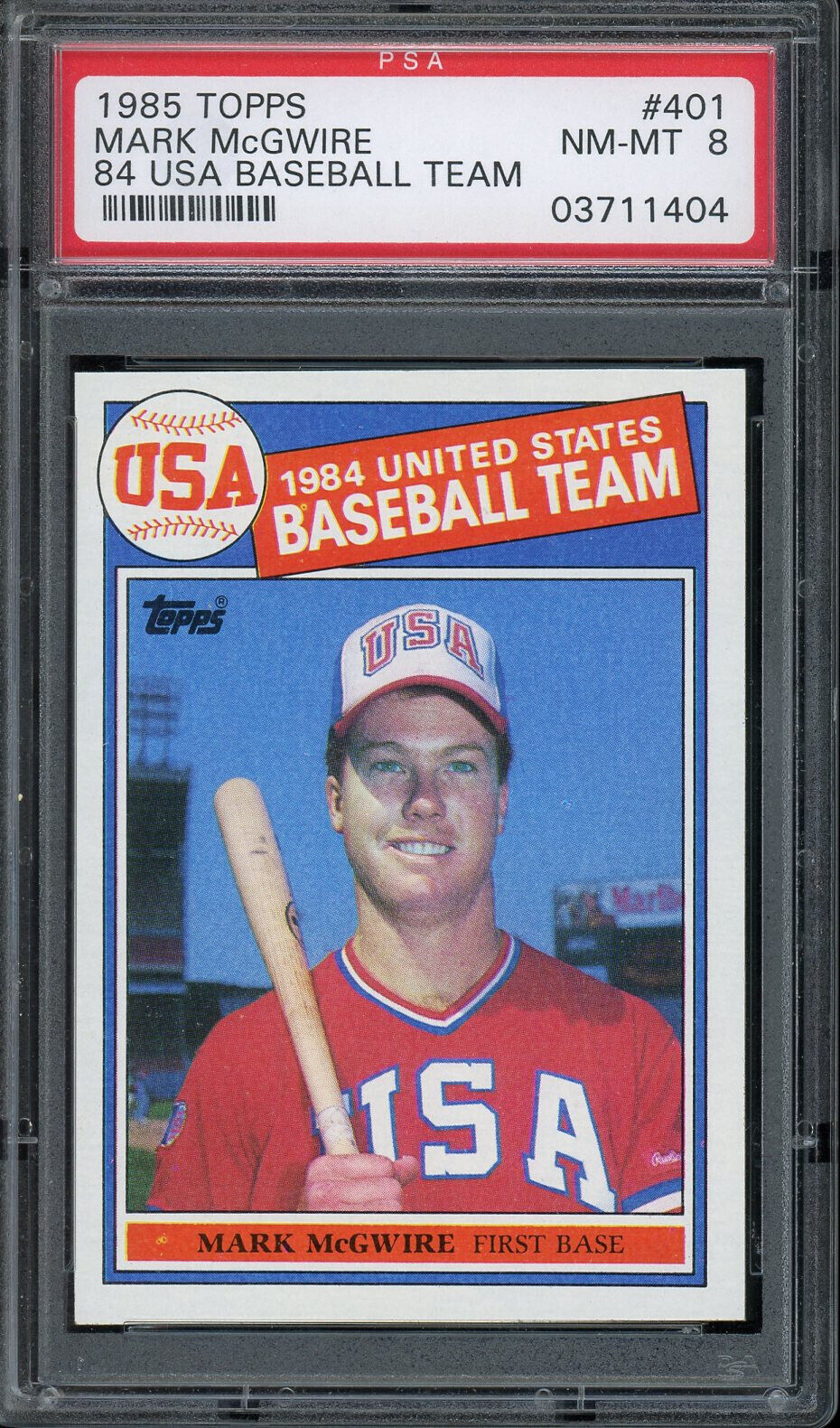 1985 Topps #401 Mark McGwire USA Baseball Team PSA 8 NM-MT