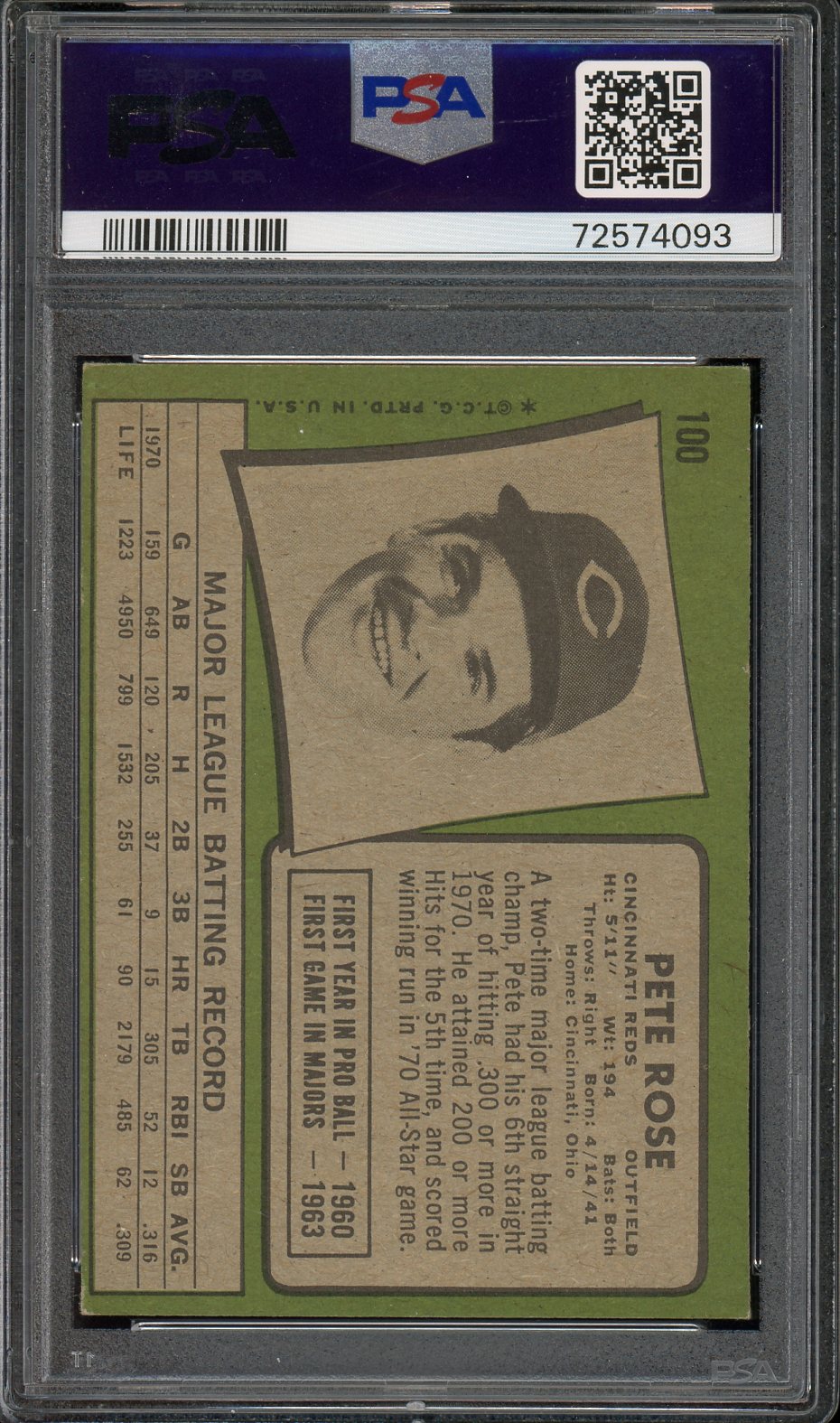 1971 Topps #100 Pete Rose Cincinnati Reds PSA 5 EX