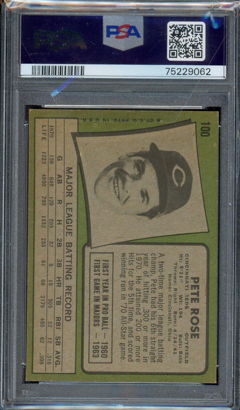 1971 Topps #100 Pete Rose Cincinnati Reds PSA 5 EX