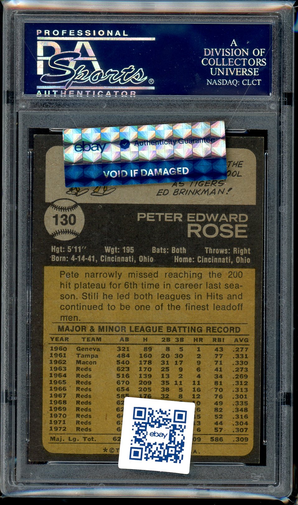 1973 Topps #130 Pete Rose Cincinnati Reds PSA 9 MINT