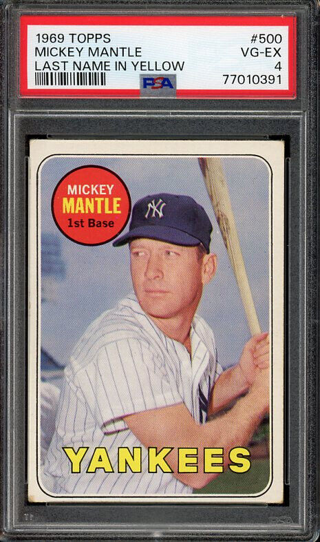 1969 Topps #500 Mickey Mantle Last Name In Yellow PSA 4 VG-EX